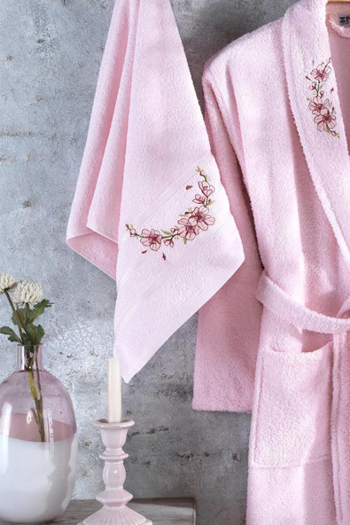 Zeynep Tekstil Arya 2 Parça Nakışlı %100 Pamuklu Bornoz Seti 153-99-0038 - 9