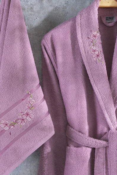 Zeynep Tekstil Arya 2 Parça Nakışlı %100 Pamuklu Bornoz Seti 153-99-0038 - 5