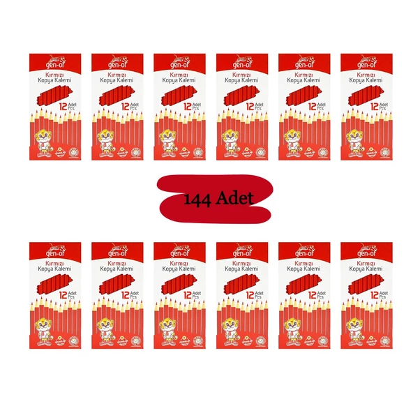 Gen-Of Kurşun Kalem Seti Kırmızı Kopya Kalemi 144 Adet Beyaz Silgi 30 Adet Kalemtıraş 24 Adet - Resim 2