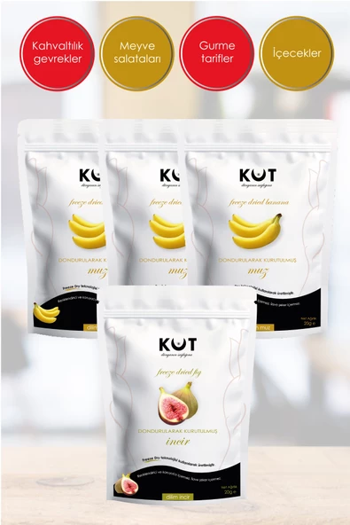 Dondurularak Kurutulmuş Muz ve İncir - Freeze Dried Muz (3 x 20 g) + İncir (1 x 20 g) - 3
