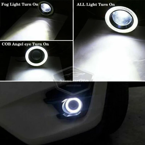 Iveco Daily Uyumlu Üniversal Mercekli Angel Sis Farı Metal Su Geçirmez 76 mm Beyaz Halkalı Gündüz Farı Angel Eyes 2 Adet - 10