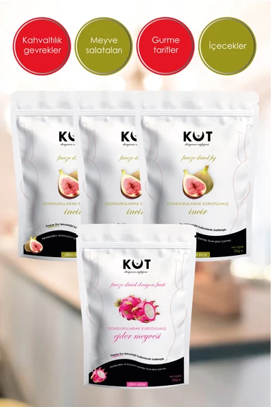 Dondurularak Kurutulmuş İncir ve Beyaz Ejder Meyvesi - Freeze Dried İncir (3 x 20 g) + Beyaz Ejder Meyvesi (1 x 20 g) - 3