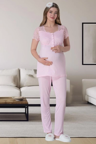 Mecit 6062 Pembe Sabahlıklı Gecelik Pijama Lohusa Set - Resim 3