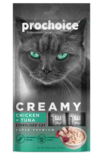 Prochoice Creamy Kediler İçin Tavuklu Ton Balıklı Sıvı Kedi Ödül 4x15 gr - 4