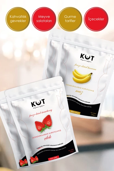 Dondurularak Kurutulmuş Çilek ve Muz - Freeze Dried Çilek (2 x 20 g) + Freeze Dried Muz (2 x 20 g) - 3