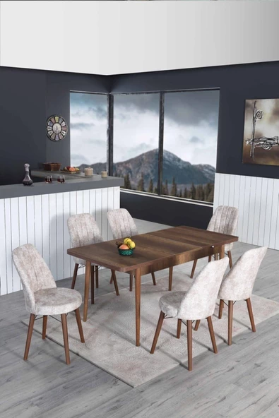 Lion 6 Kişilik Açılır Masa Sandalye Takımı Mutfak Masası Takımı Salon Masası Yemek Masası Masa Takımı