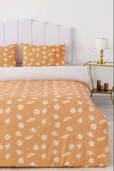 Rivaİstanbul Turuncu Papatyalı Tek Kişilik Nevresim Takımı Pamuklu - Resim 3