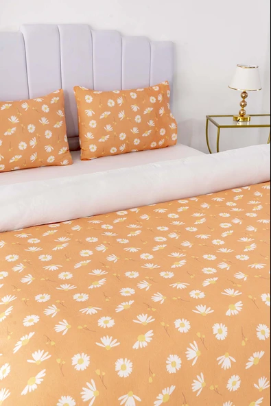 Rivaİstanbul Turuncu Papatyalı Tek Kişilik Nevresim Takımı Pamuklu - Resim 4