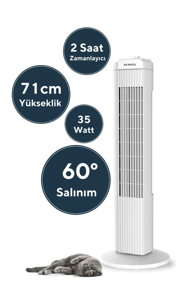 KUMTEL KTF-258W Kule Vantilatör - Beyaz - 2