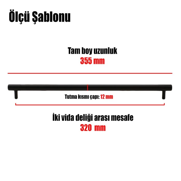 Mobilya Çekmece Dolap Kapak Kulpu Kulbu 320 mm Mat Siyah Metal Kulp - 4