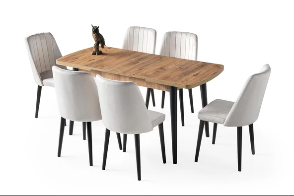 Milano Mdf Açılır Mutfak Masa 6 lı Sandalyeli Takım 75*130cm - 6