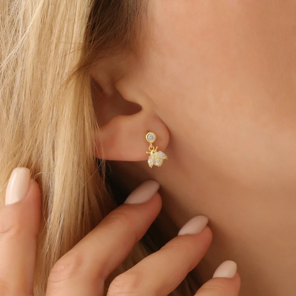 925 Ayar Gümüş Taşlı Uğurböceği Bayan Küpe - Resim 2