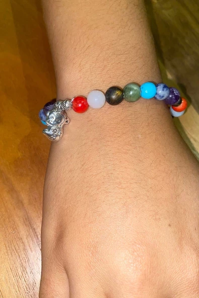 Çİn Takvimi Burçları Çharm 7 Çakra Doğal Taş Bileklik Hand Made El İşi Feng Shui Ejderha Yılı Koruyucu Hayvan Monkey May - 7