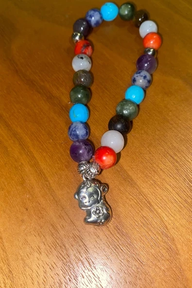 Çİn Takvimi Burçları Çharm 7 Çakra Doğal Taş Bileklik Hand Made El İşi Feng Shui Ejderha Yılı Koruyucu Hayvan Monkey May - 6