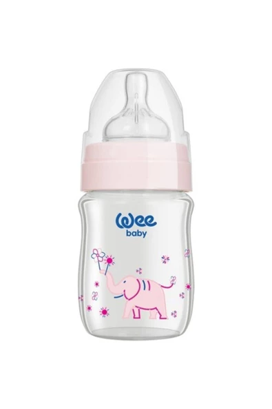 Wee Baby Klasik Plus Geniş Ağızlı Isıya Dayanıklı Cam Biberon 120 ml 139 Pembe