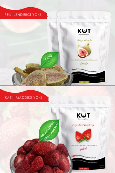 Dondurularak Kurutulmuş (Freeze Dried) Çilek ve İncir - Freeze Dried Çilek (2 paket - 20 g.) + Freeze Dried İncir (2 paket - 20 g.) - 2