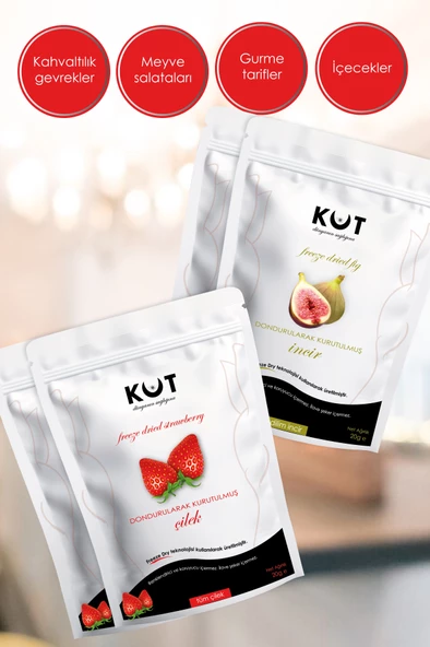 Dondurularak Kurutulmuş (Freeze Dried) Çilek ve İncir - Freeze Dried Çilek (2 paket - 20 g.) + Freeze Dried İncir (2 paket - 20 g.) - 3