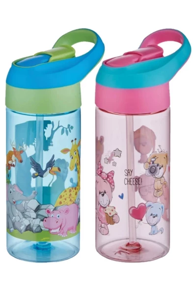 Vagonlıfe Matara Pipetli Tritan 500 ML Pipetli Suluk (Karışık Renk 1 Adet)