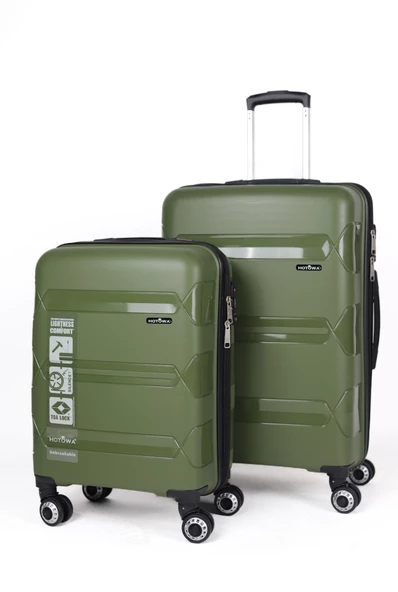 Hotowa Gold PP Valiz 8011 Haki Yeşil TSA Kilitli İkili Set
