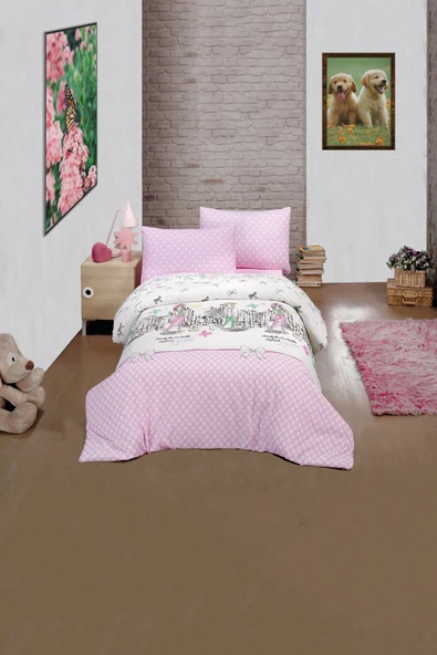 Vionel Home Tek Kişilik Nevresim Takımı Fiyonk Desen Pembe Renk