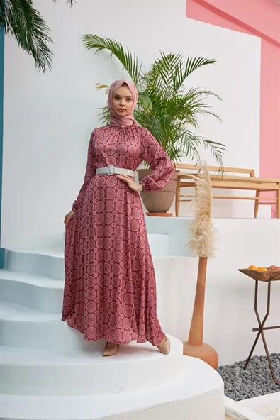 6'LI ÇAN ETEK KOBE SATEN ELBİSE PEMBE - 5
