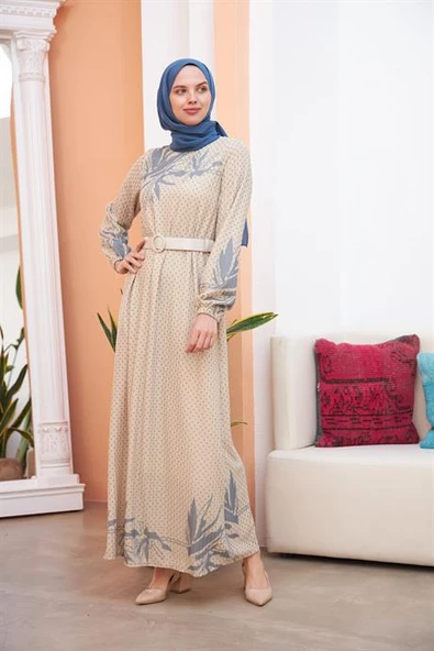 ETEĞİ SULU ARMONİCA ELBİSE BEJ - 2