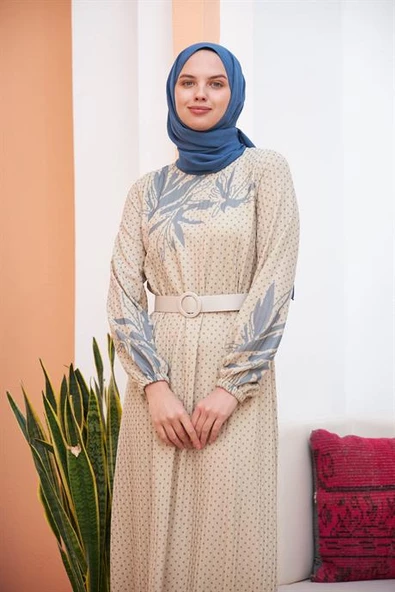 ETEĞİ SULU ARMONİCA ELBİSE BEJ - 4