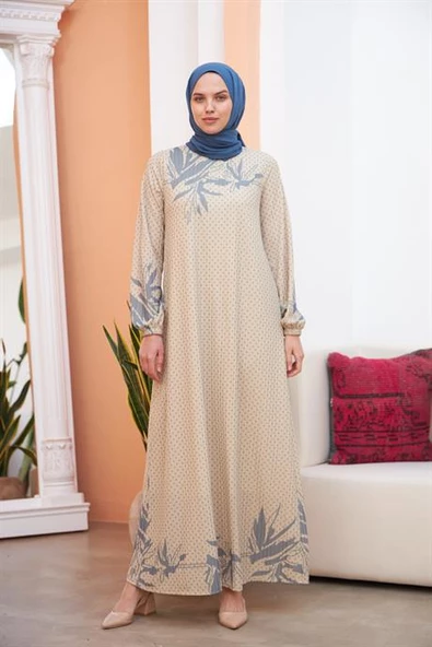 ETEĞİ SULU ARMONİCA ELBİSE BEJ - 3