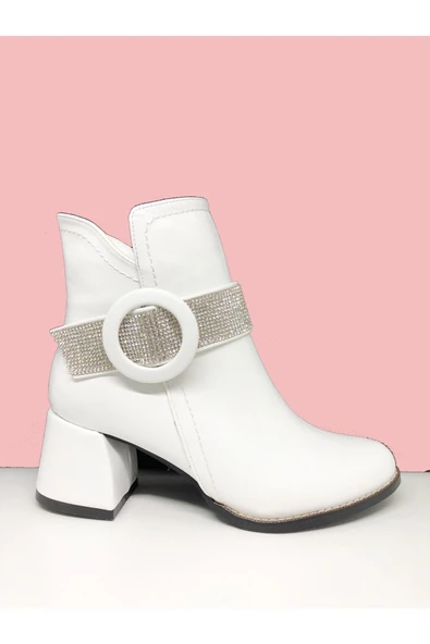 Kadın Siyah Süet Taşlı Topuklu Kısa Bot - Resim 7