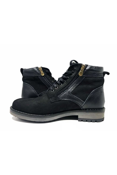 Erkek Siyah Hakiki Deri Fermuarlı Günlük Kaymaz Tabankışlık Bot 669238m - Resim 3