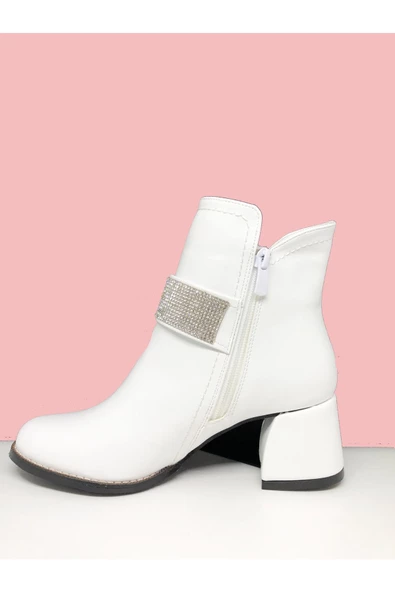 Kadın Siyah Süet Taşlı Topuklu Kısa Bot - Resim 8