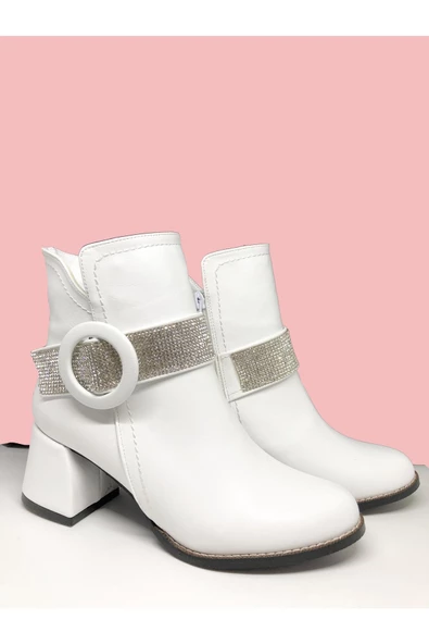 Kadın Siyah Süet Taşlı Topuklu Kısa Bot - Resim 9