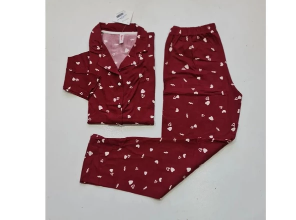 Kadın Gömlek Yaka Önden Düğmeli Mevsimlik Uzun Kol Pijama Takımı - 3