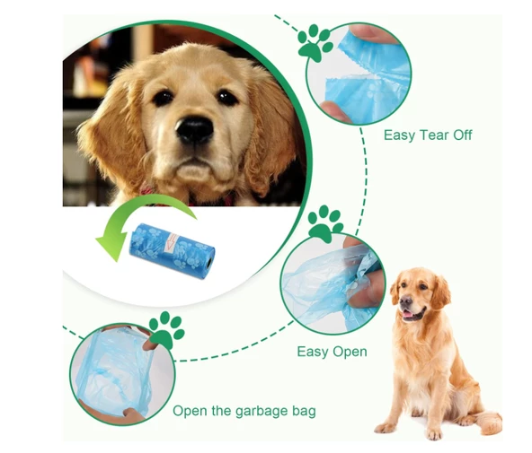 QASUL 4'lü Evcil Hayvanlar İçin Pati Desenli Kedi Köpek Kaka Poşeti - 5