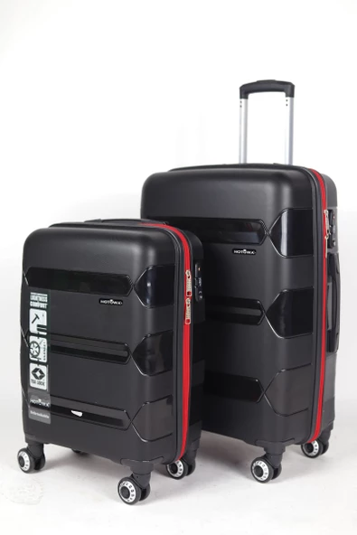 Hotowa Gold PP Valiz 8011 Siyah Kırmızı TSA Kilitli İkili Set - 4