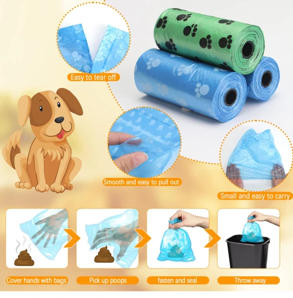 QASUL 4'lü Evcil Hayvanlar İçin Pati Desenli Kedi Köpek Kaka Poşeti - 4