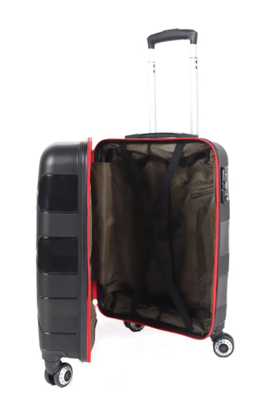 Hotowa Gold PP Valiz 8011 Siyah Kırmızı TSA Kilitli Üçlü Set - 4