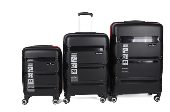 Hotowa Gold PP Valiz 8011 Siyah Kırmızı TSA Kilitli Üçlü Set - 2