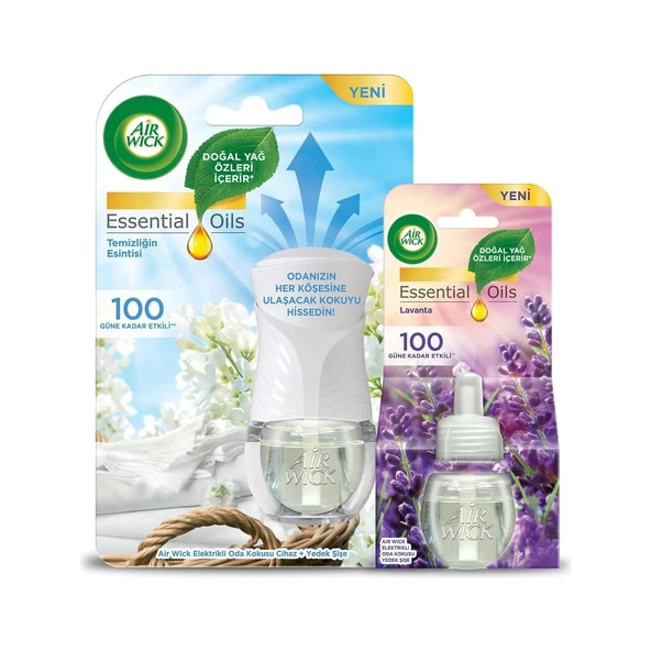 Elektrikli Oda Kokusu Temizliğin Esintisi Kit (Cihaz + Yedek Şişe) + Lavanta Yedek Şişe