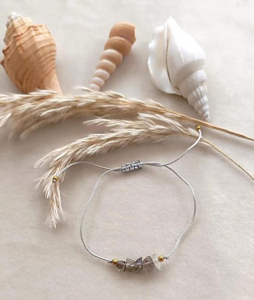 Bileklik Doğal Taş Bileklik Dumanlı Kuvars Ayarlanabilir Kadın Kız Bileklik Çakra Yogo - Resim 3