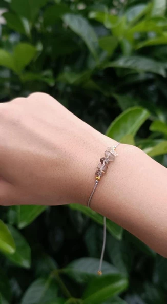 Bileklik Doğal Taş Bileklik Dumanlı Kuvars Ayarlanabilir Kadın Kız Bileklik Çakra Yogo - Resim 2