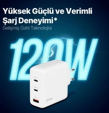 Ttec 2SCG04B Smartcharger Trio Gan 120W PD 2 Usb-C + Usb-A Hızlı Şarj Aleti Beyaz - Resim 4