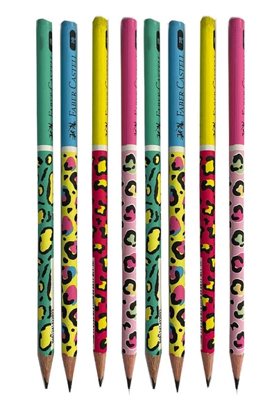 Safari Yuvarlak Kurşun Kalem 8 Adet 1 Paket Faber Kurşun Kalem 2B Siyah Kurşun Kalem Safari Desenli 2B Kalem - 3
