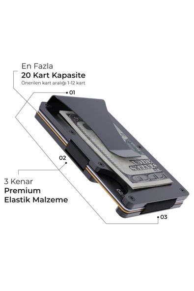 Louise Motto - Cardx - Burano Clips - Yeni Nesil Minimalist Cüzdan & Metal Kartlık - Rfid Koruma (SİYAH) - 3