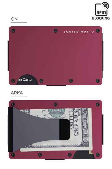 Louise Motto - Cardx - Burano Clips - Yeni Nesil Minimalist Cüzdan & Metal Kartlık - Rfıd Koruma (WİNE RED) - 2