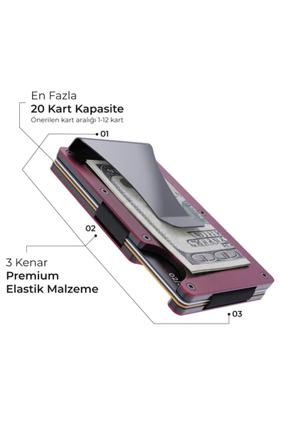 Louise Motto - Cardx - Burano Clips - Yeni Nesil Minimalist Cüzdan & Metal Kartlık - Rfıd Koruma (WİNE RED) - 3