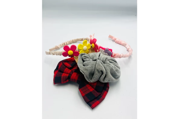 Renkli Desenli Taç Toka Bandana Set