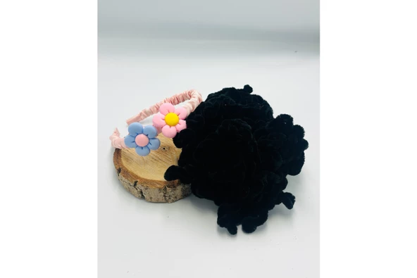 Renkli Desenli Taç Toka Bandana Set