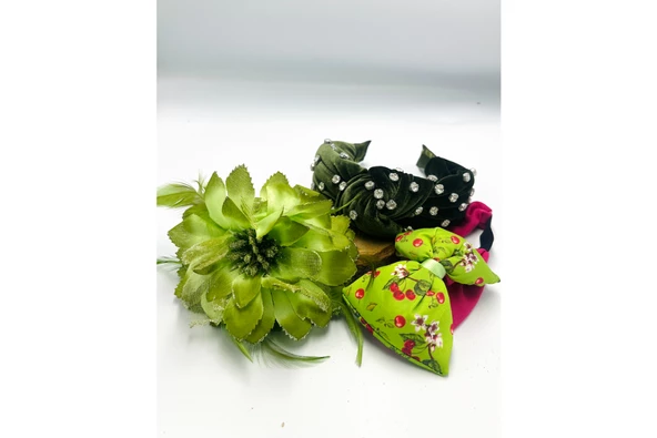 Renkli Desenli Taç Toka Bandana Set