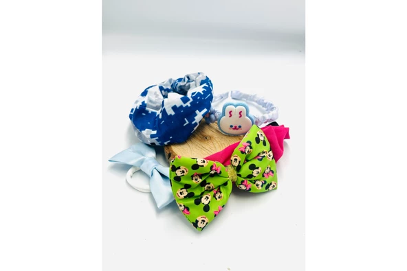 Renkli Desenli Taç Toka Bandana Set ürün görseli 1